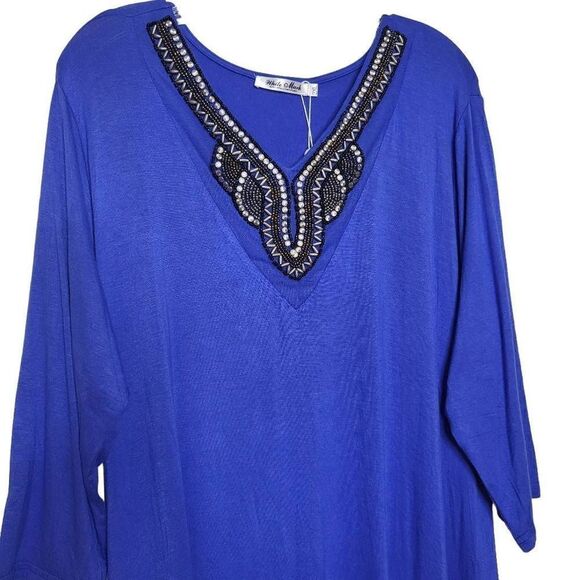 White Mark Embellished V-Neck Luna Tunic Top Blue Royal Size 2XL - Picture 4 of 10